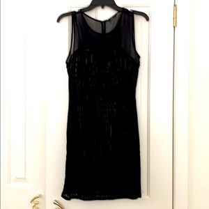 DEX dress Blk velvet overlay design on Blk dress